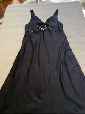 90s Vintage Silky Elegant Black Slip Dress with Delicate Front Knot